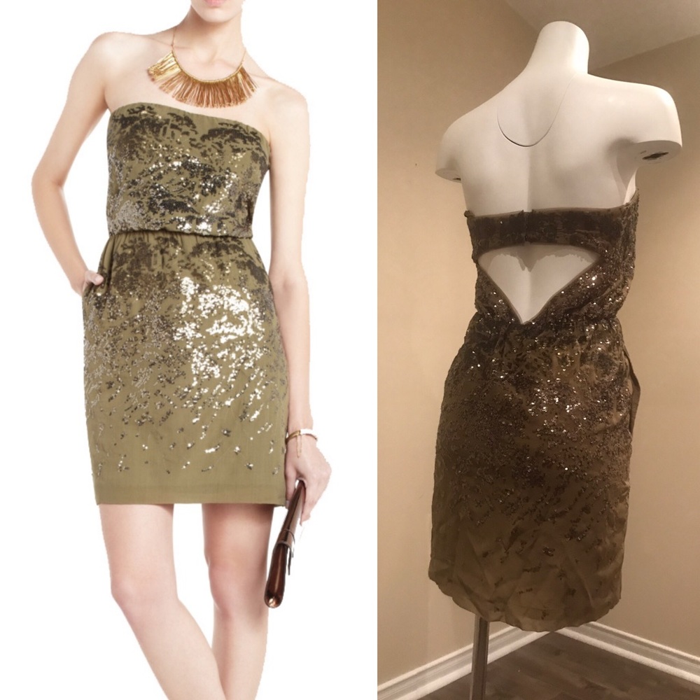 BCBG Maxazria Gold Sequin Strapless Dress NWT